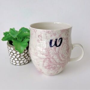 Anthropologie Homegrown Monogram Initial Letter Mug Coffee Tea Cup Floral Bird W